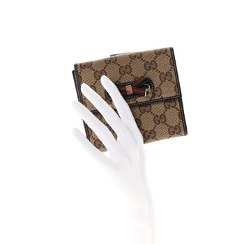 GUCCI Monogram Princy Compact French Flap Wallet Brown