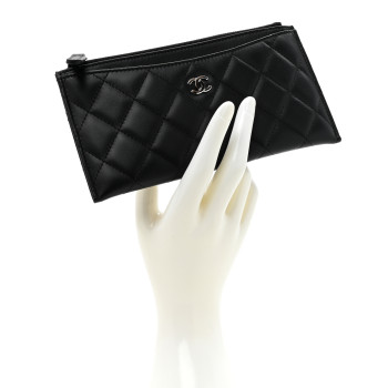 CHANEL Lambskin Quilted Classic Zip Pouch Black