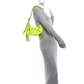 BALENCIAGA Agneau Arena Le Cagole Shoulder Bag XS Fluo Yellow