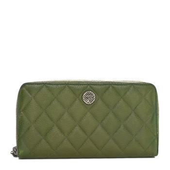 CHANEL Caviar Quilted CC Medallion Large Gusset Zip Around Wallet Light Green