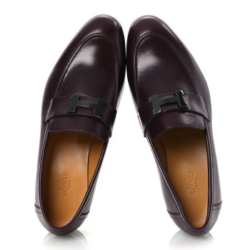 HERMES Goatskin Mens Paris Loafers 42 Marron Mahogany