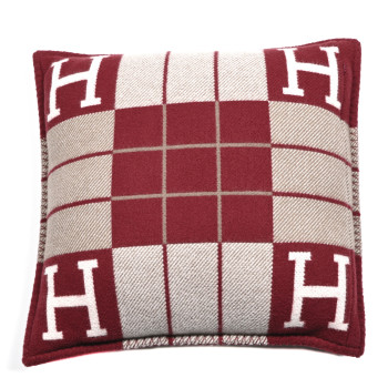 HERMES Wool Cashmere Avalon III Pillow PM Ecru Rouge