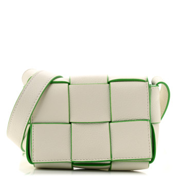 BOTTEGA VENETA Buffalo Maxi Intrecciato Bicolor Extra Mini Cassette Crossbody Bag White Parakeet