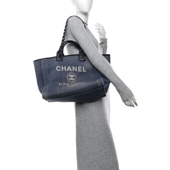 CHANEL Canvas Medium Deauville Tote Blue