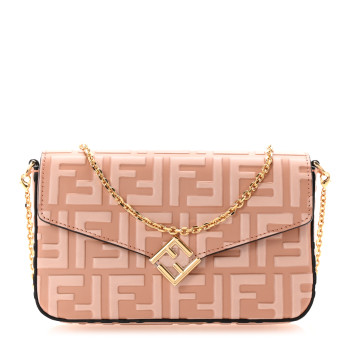 FENDI Calfskin FF Diamonds Wallet On Chain Pink
