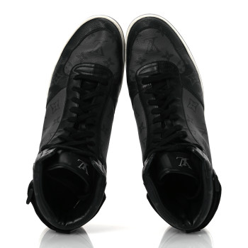 LOUIS VUITTON Calfskin Monogram Eclipse Mens Rivoli High Top Sneakers 10.5 Black Grey