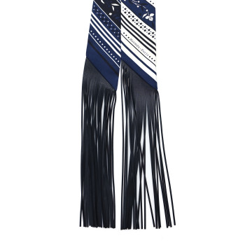 HERMES Silk Festival Des Amazones Bandana Fringed Twilly Bleu Black