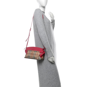 BURBERRY Haymarket Check Bow Tie Crossbody Bag Pink
