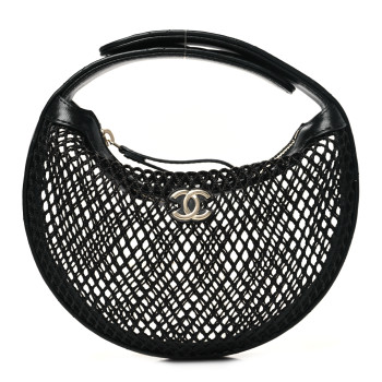 CHANEL Mesh Shiny Lambskin Pouch Hobo Black