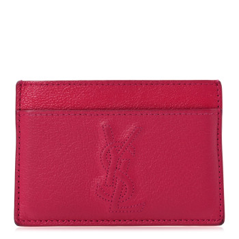 SAINT LAURENT Textured Calfskin Belle De Jour Card Case Fuchsia