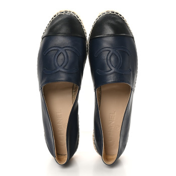 CHANEL Lambskin CC Espadrilles 40 Navy Black