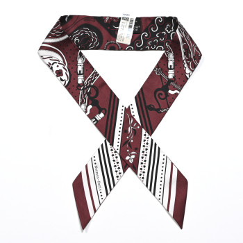 HERMES Silk Festival Des Amazones Twilly Bourgogne White Black