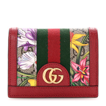 GUCCI GG Supreme Monogram Flora Web Ophidia Card Case Red