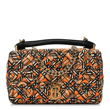 BURBERRY Lambskin Quilted Printed TB Heritage Check Small Lola Bag Orange