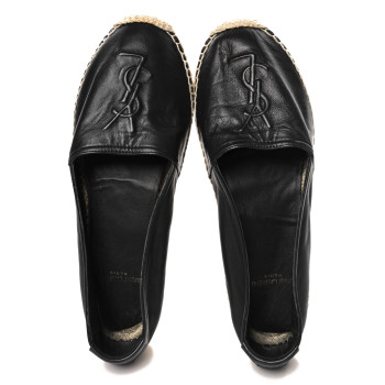 SAINT LAURENT Lambskin Monogram Espadrilles 37.5 Black