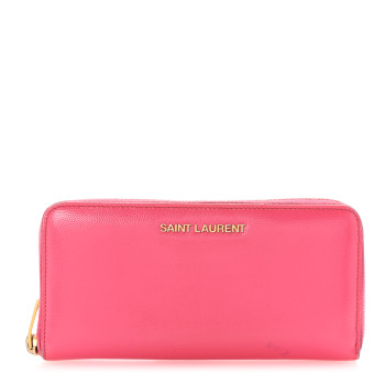 SAINT LAURENT Patent Grain De Poudre Classic Letters Zip Around Wallet Bubblegum