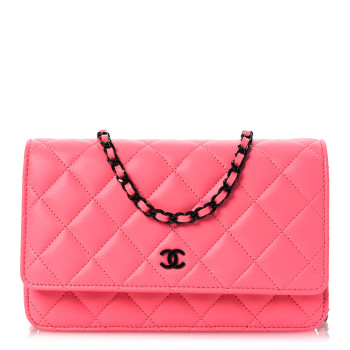 CHANEL Lambskin Quilted Wallet On Chain WOC Coral Pink