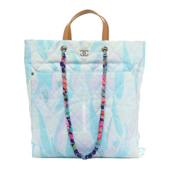 CHANEL Canvas Quilted Jungle Jeans Tote White Multicolor