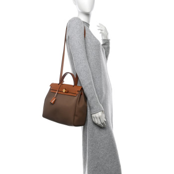 HERMES Military Toile Vache Hunter Herbag Zip Retourne 31 PM Etoupe Dune Fauve