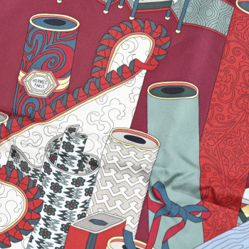 HERMES Silk Les Tresors D Un Artiste Scarf 90 Bordeaux Vert Blue
