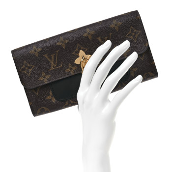 LOUIS VUITTON Monogram Flower Lock Long Wallet Black