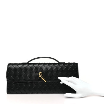 BOTTEGA VENETA Nappa Intrecciato Long Andiamo Top Handle Clutch Black