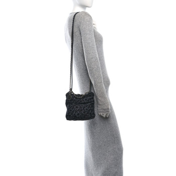 CHANEL Denim Quilted Floral Print Mini Chanel 22 Black Grey