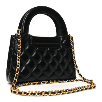 CHANEL Shiny Aged Calfskin Quilted Nano Kelly Shopper Black