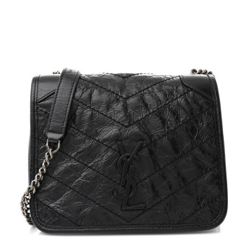 SAINT LAURENT Crinkled Calfskin Matelasse Monogram Niki Chain Wallet Black