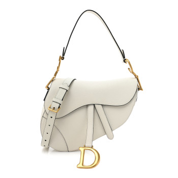 CHRISTIAN DIOR Grained Calfskin Saddle Bag White