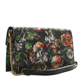 CHRISTIAN LOUBOUTIN Metallic Tissu Lame Sevillana Floral Print Loubi54 Crossbody Clutch Gold Multicolor