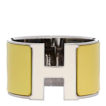HERMES Enamel Extra Wide Clic Clac H Bracelet PM White Jaune Citron