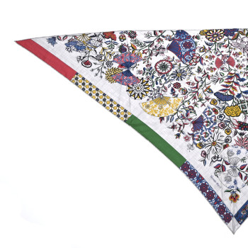 HERMES Cashmere Silk Fleurs et Papillons De Tissus Giant Triangle Scarf