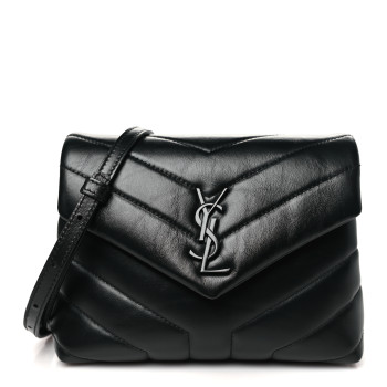 SAINT LAURENT Calfskin Y Quilted Monogram Monochrome Toy Loulou Crossbody Bag Black