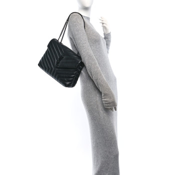 SAINT LAURENT Calfskin Y Quilted Monogram Monochrome Medium Loulou Chain Satchel Black