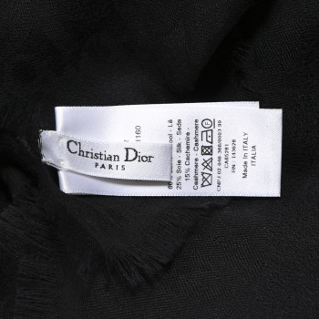 CHRISTIAN DIOR Wool Silk Cashmere Oblique Shawl Black