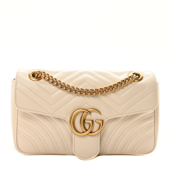 GUCCI Calfskin Matelasse Small GG Marmont Shoulder Bag White
