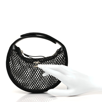 CHANEL Mesh Shiny Lambskin Pouch Hobo Black