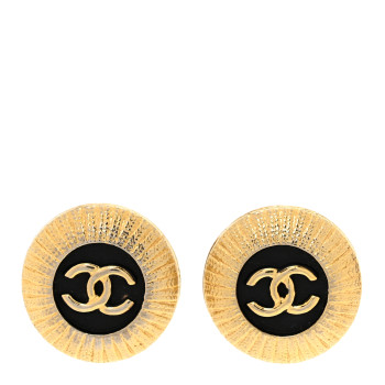 CHANEL CC Round Clip On Earrings Black Gold