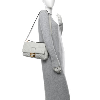 FENDI Nappa FF 1974 Embossed Large Baguette White