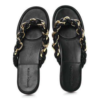 BOTTEGA VENETA Nappa Chain Dot Flat Sandals 39.5 Black