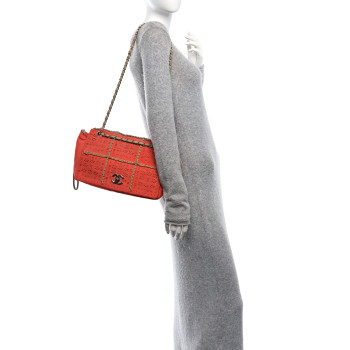 CHANEL Nubuck Perforated Fringe Flap Orange
