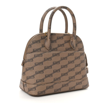 BALENCIAGA Coated Canvas BB Monogram S Ville Top Handle Bag Beige Brown