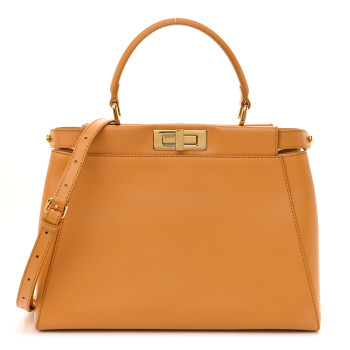 FENDI Vitello Morgan Beaded Medium Peekaboo Iconic Satchel Oro Soft