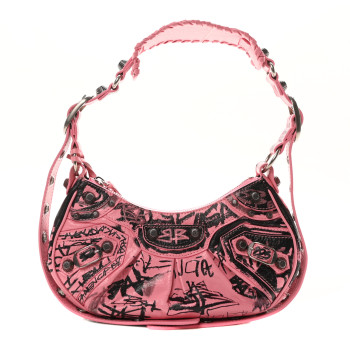 BALENCIAGA Agneau Arena Graffiti Le Cagole Shoulder Bag XS Sweet Pink