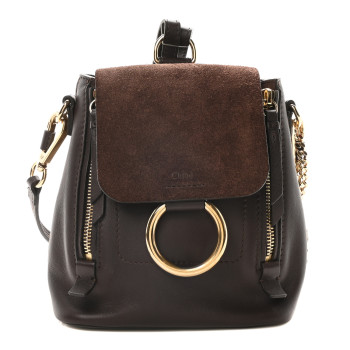 CHLOE Suede Calfskin Mini Faye Backpack Carbon Brown