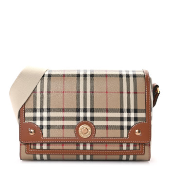 BURBERRY Coated Canvas Calfskin Vintage Check Medium Note Crossbody Bag Briar Brown