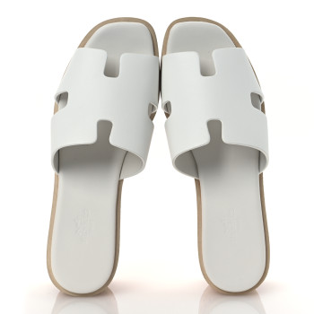 HERMES Calfskin Cork Eze 30 Sandals 38 White
