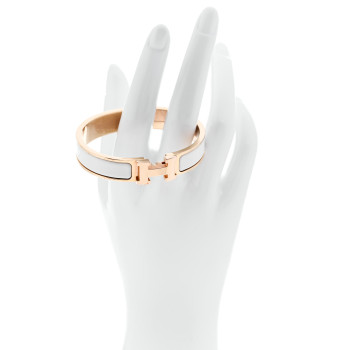 HERMES Enamel Narrow Clic Clac H Bracelet PM White