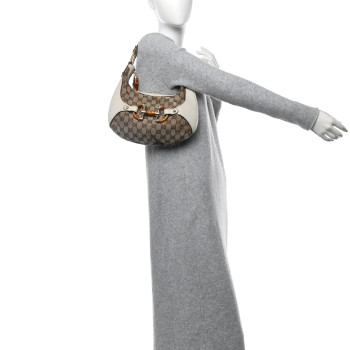 GUCCI Monogram Bamboo Horsebit Hobo Off White